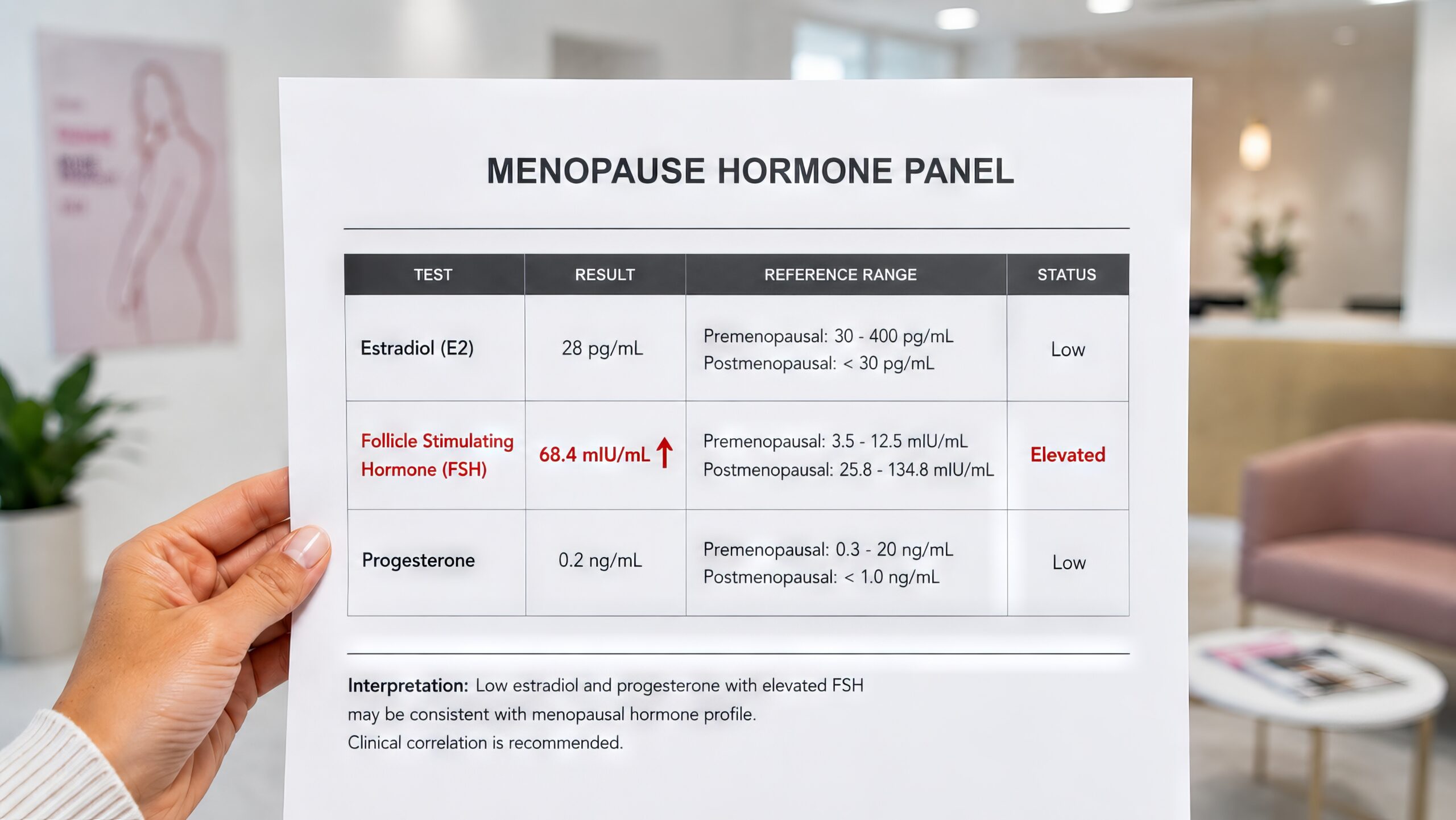 Woman holding a hormone panel lab report